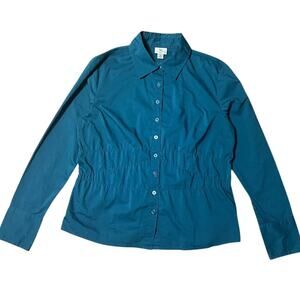 Vintage Worthington Turquoise Shirred Waist Button Up Top Size Medium